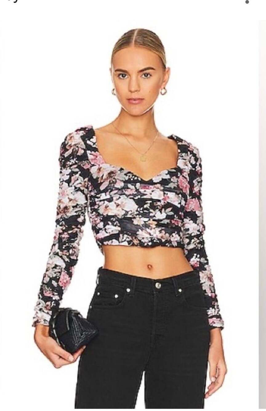 Astr The Label Erica Floral Ruched Long dark romantic, feminine, coquette